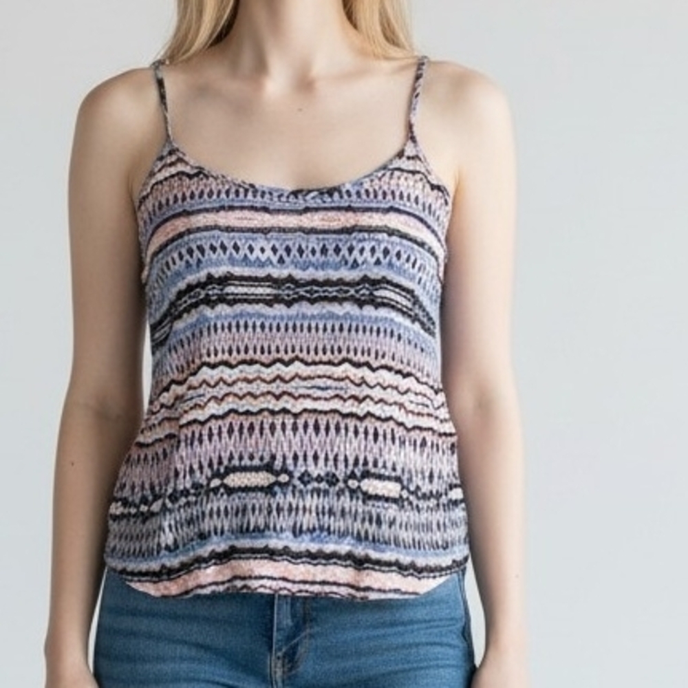 Striped Knit Spaghetti Strap Tank Top - Pink & Blue